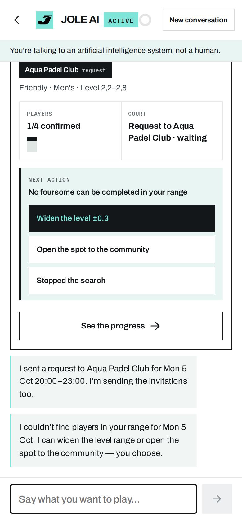 JOLE AI organising a game